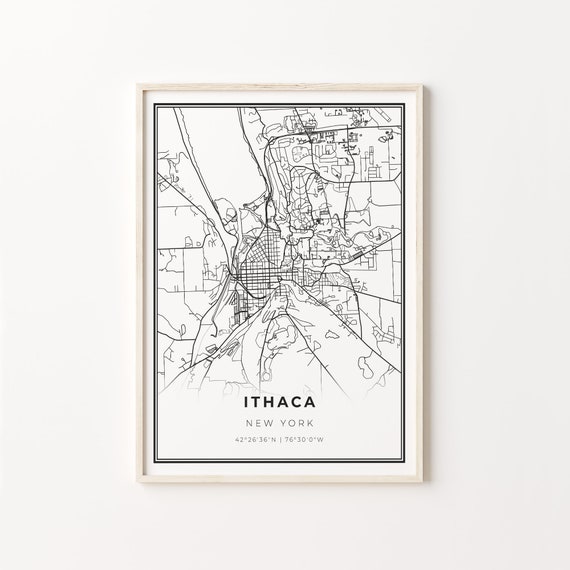Ithaca City Map Art Print, New York Wall Decor