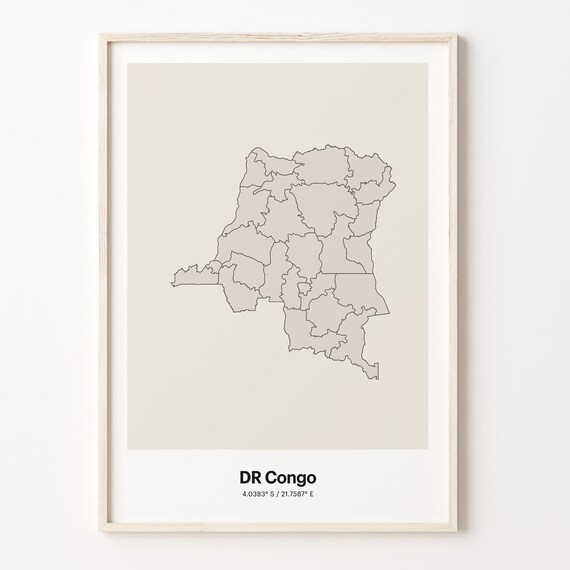 DR Congo Minimalist Country Outline Map Beige Coordinate Line Art Poster