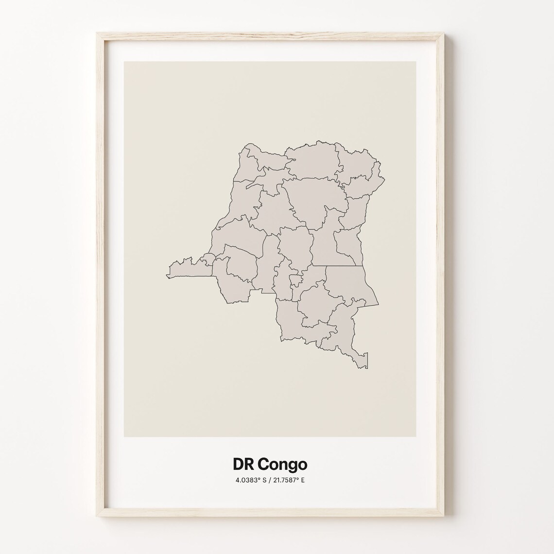 DR Congo Minimalist Country Outline Map Beige Coordinate Line Art Poster