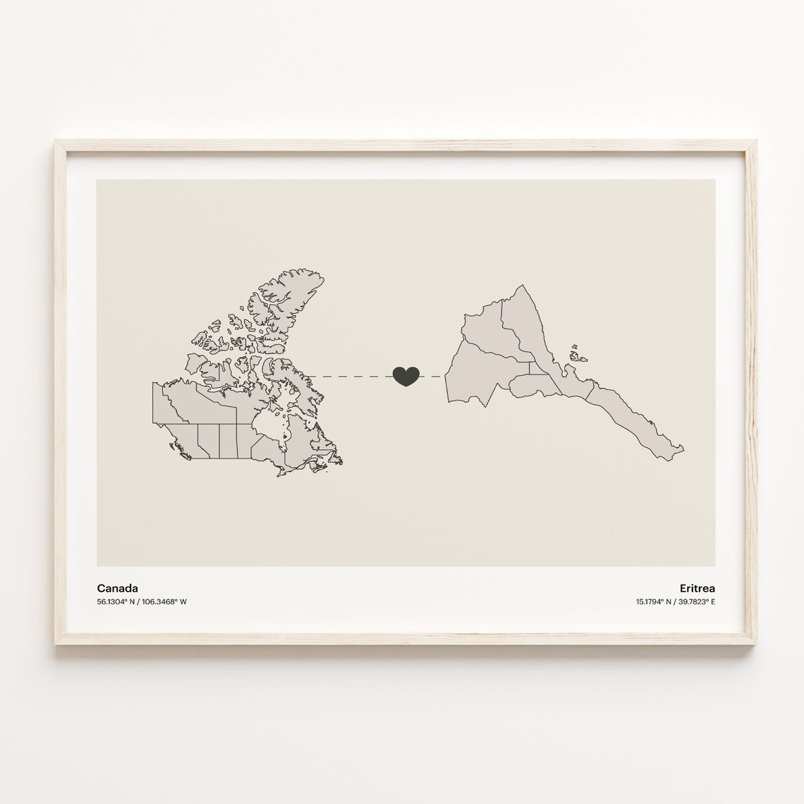 Canada To Eritrea Minimalist Love Connection Map Travel Poster