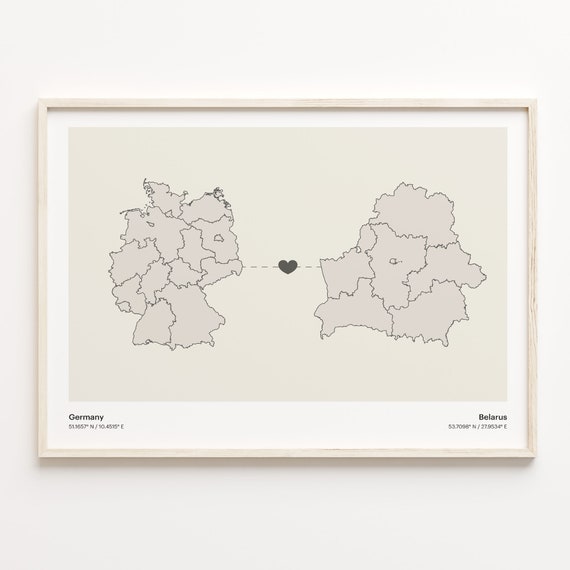 Germany To Belarus Connection Map Poster, Minimalist