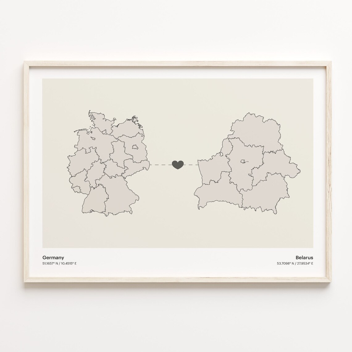 Germany To Belarus Connection Map Poster, Minimalist