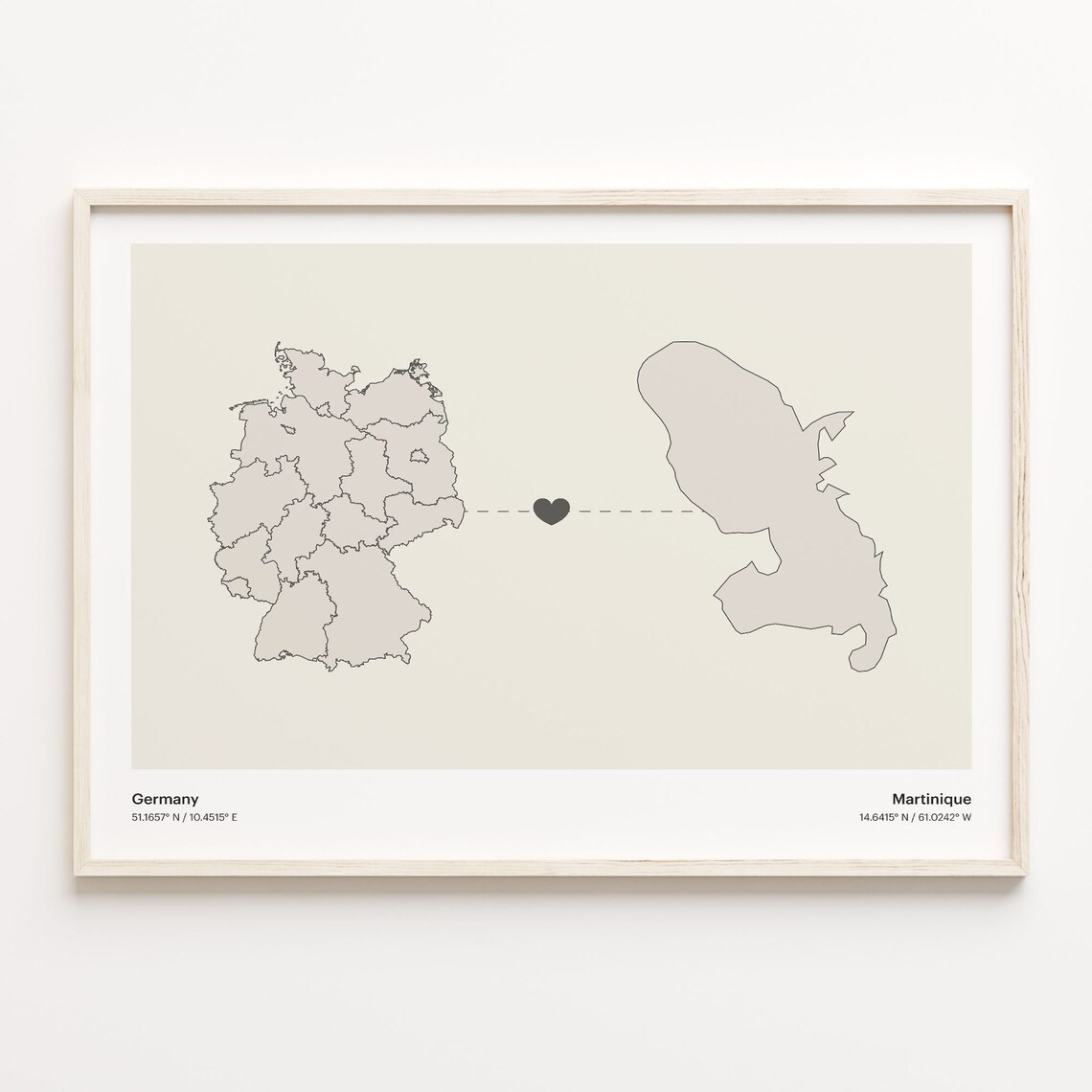 Germany to Martinique Minimalist Heart Connection Map Poster