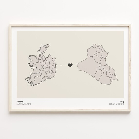 Ireland To Iraq Minimalist Long Distance Love Connection Poster