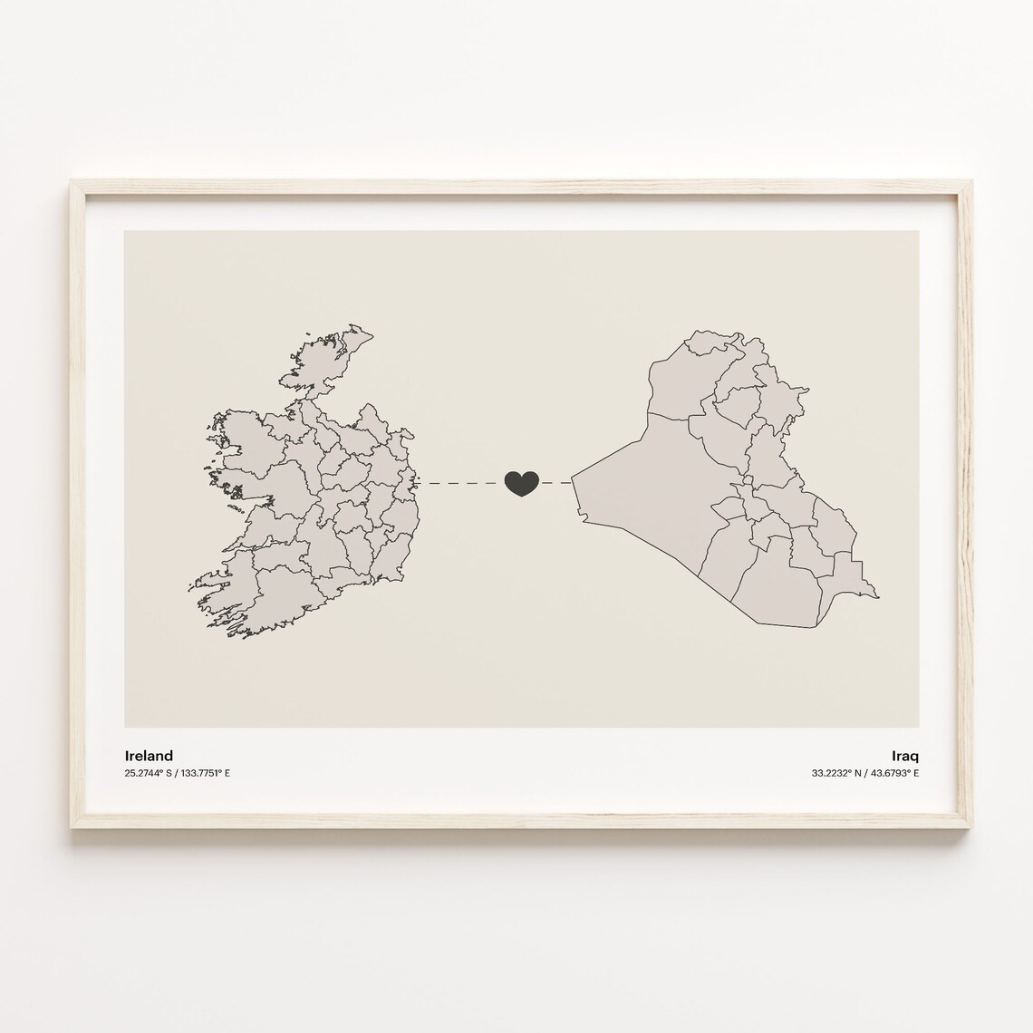 Ireland To Iraq Minimalist Long Distance Love Connection Poster