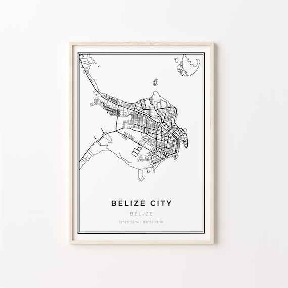 Belize City Belize Coastal Black and White Minimalist Map Poster