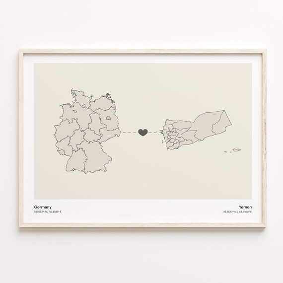 Germany Yemen Heart Connection Minimalist Beige Country Maps Poster