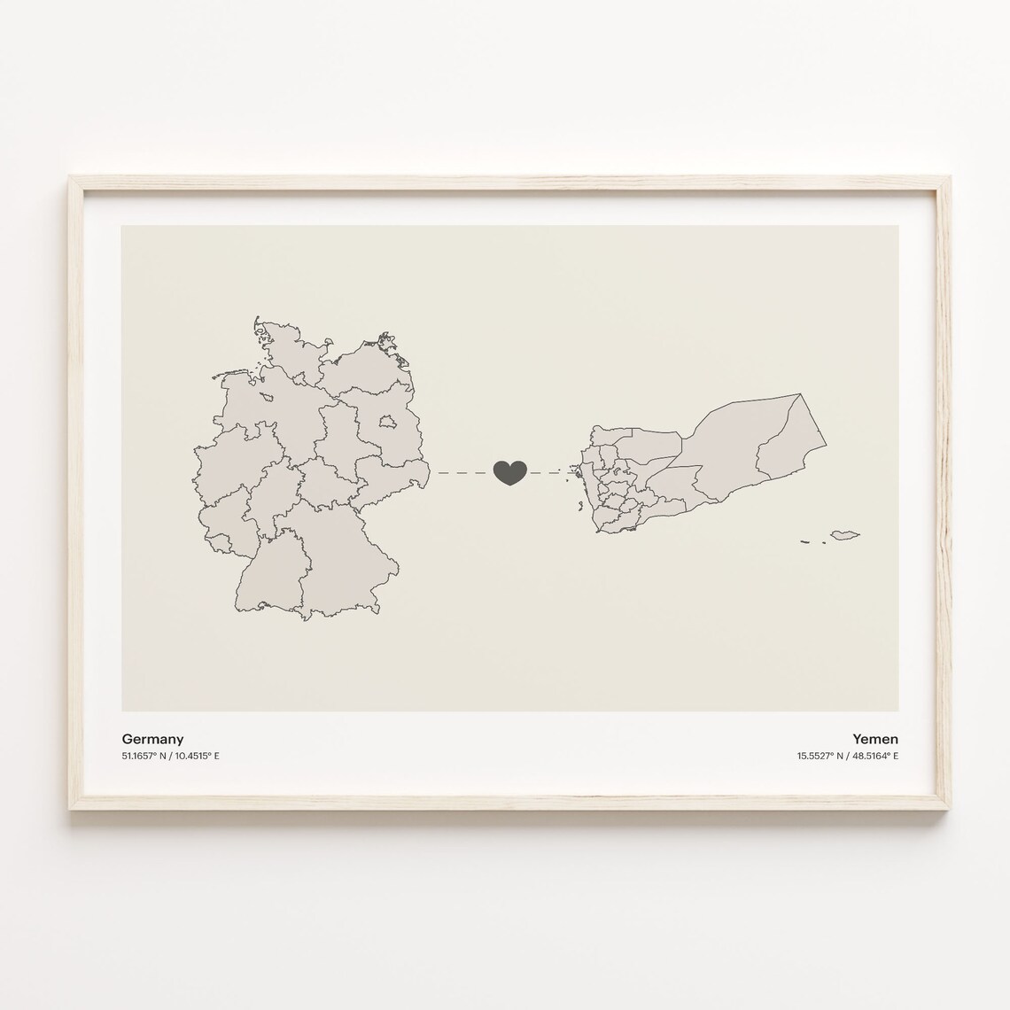 Germany Yemen Heart Connection Minimalist Beige Country Maps Poster