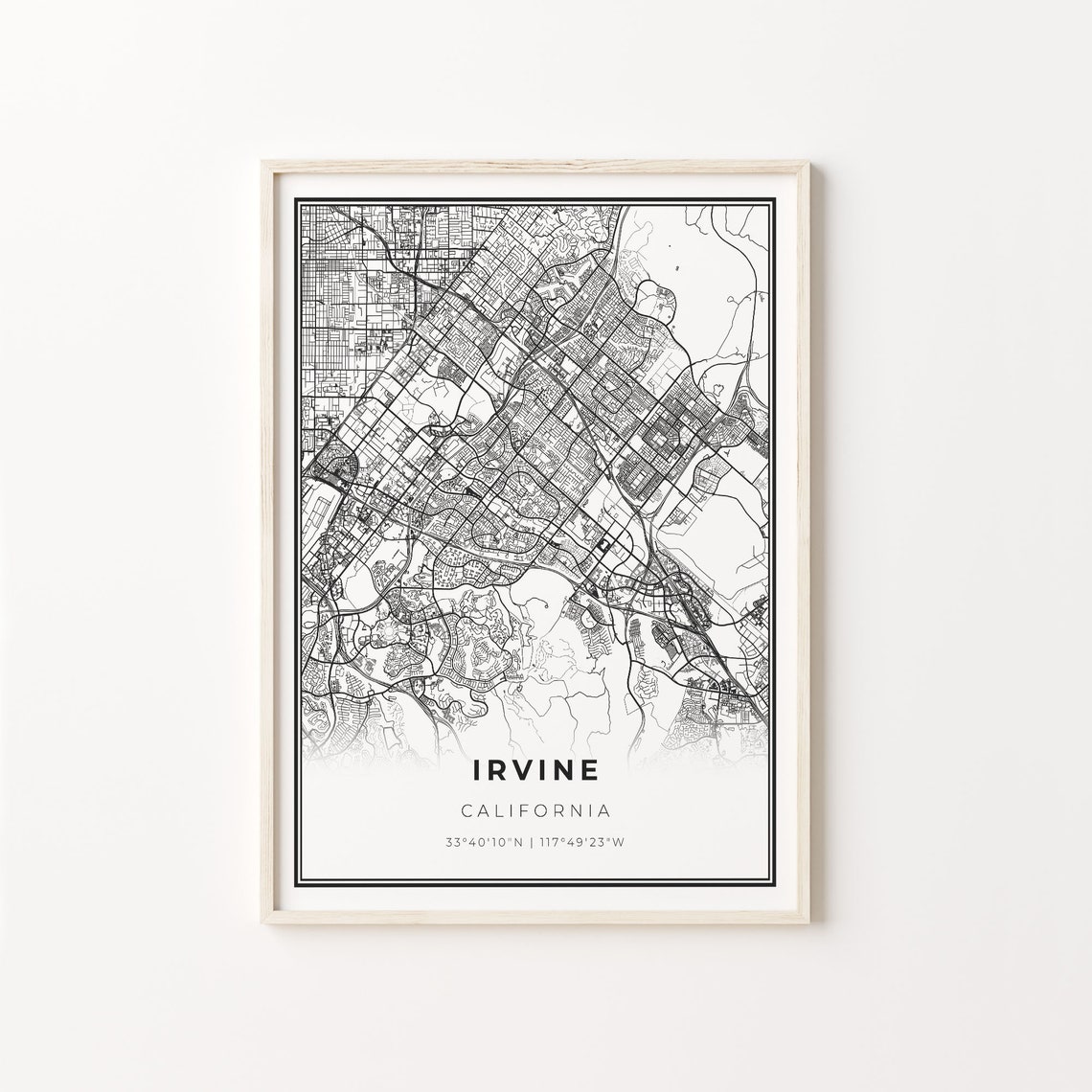 Irvine California Minimalist Black And White City Map Art Poster