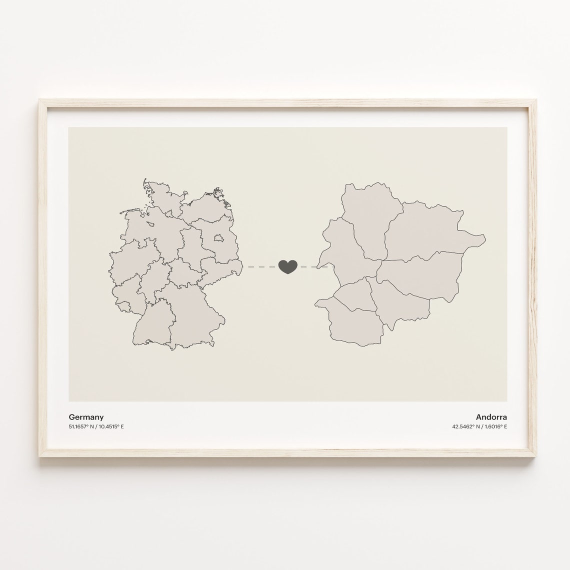 Germany To Andorra Minimalist Country Connection Map Gift Poster