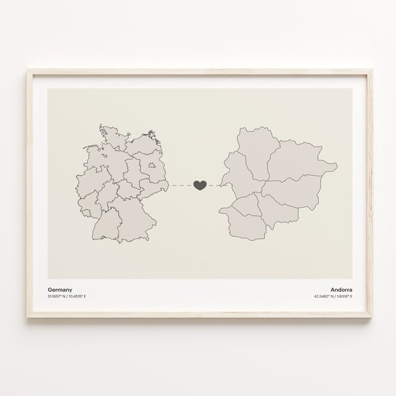 Germany To Andorra Minimalist Country Connection Map Gift Poster
