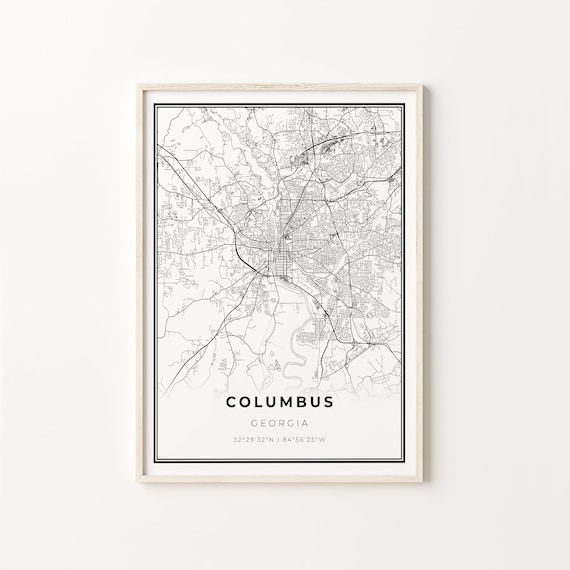 Columbus Georgia Minimalist Black White City Street Map Art Poster