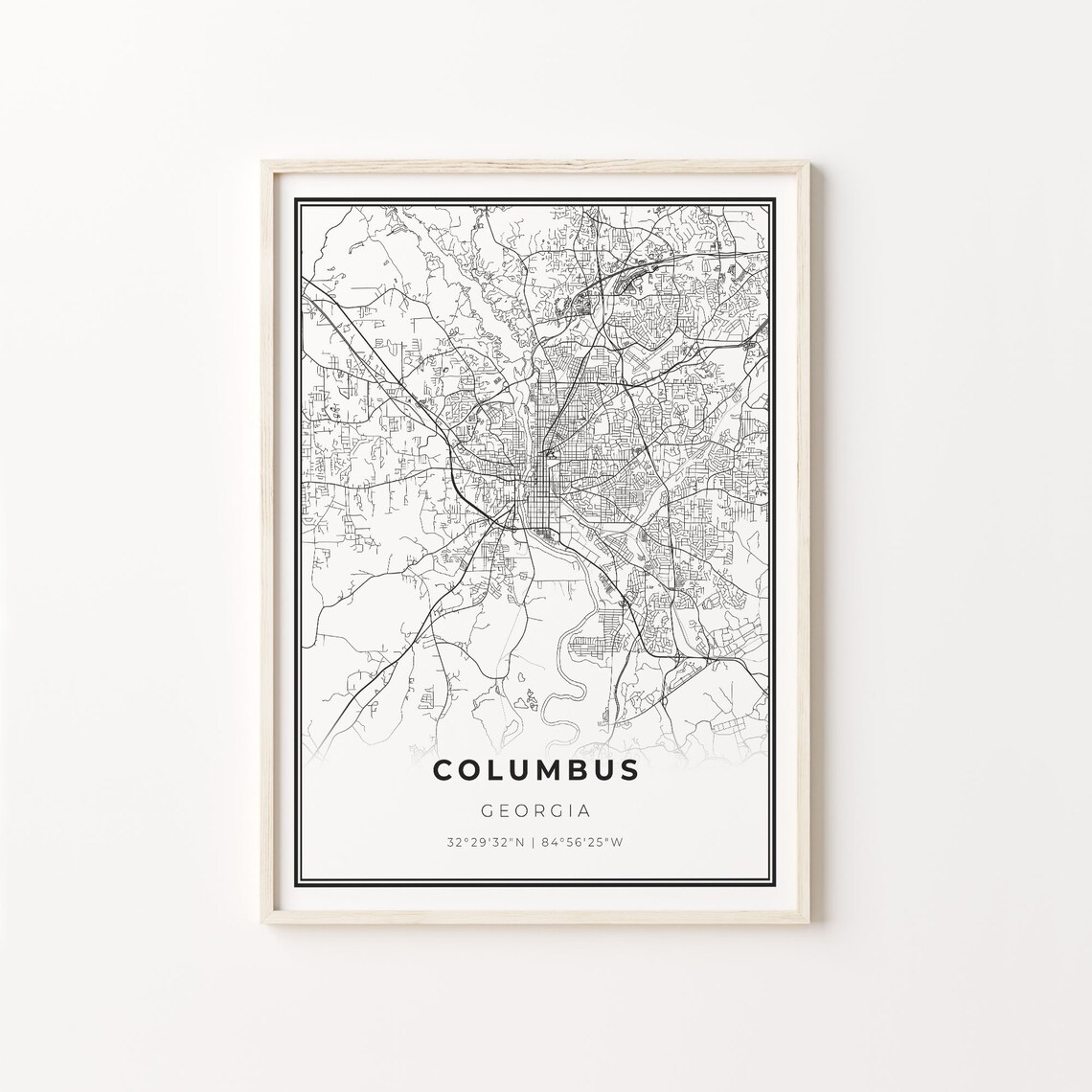 Columbus Georgia Minimalist Black White City Street Map Art Poster