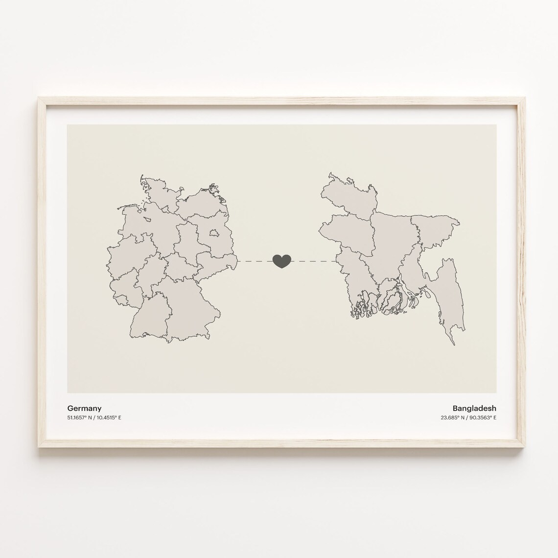 Germany Bangladesh Heart Connection Long Distance Love Map Poster