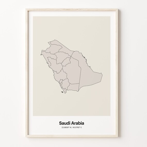 Saudi Arabia Minimalist Line Art Country Map Neutral Wall Decor Poster