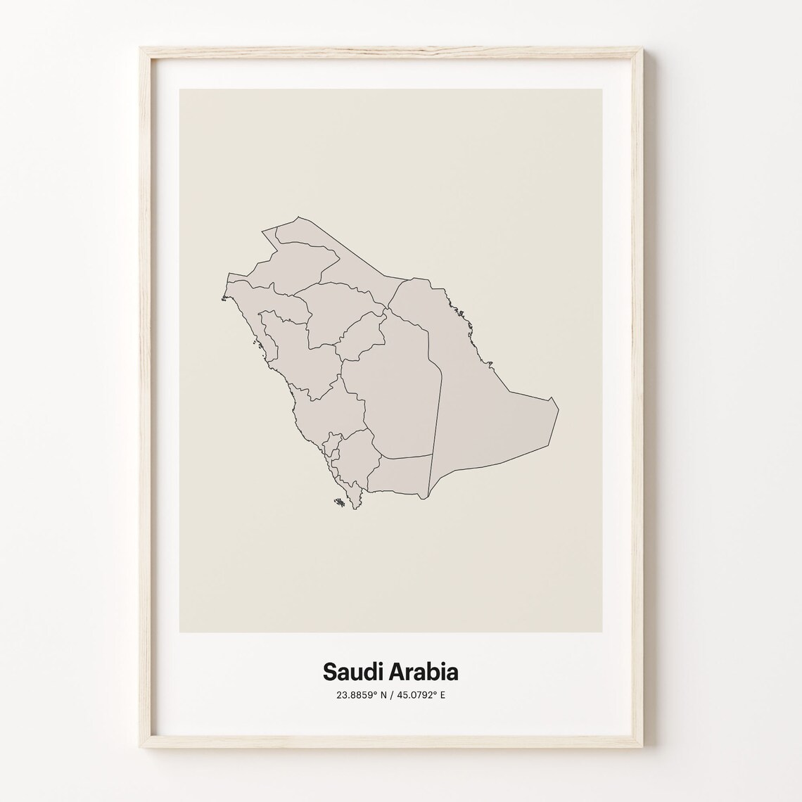 Saudi Arabia Minimalist Line Art Country Map Neutral Wall Decor Poster