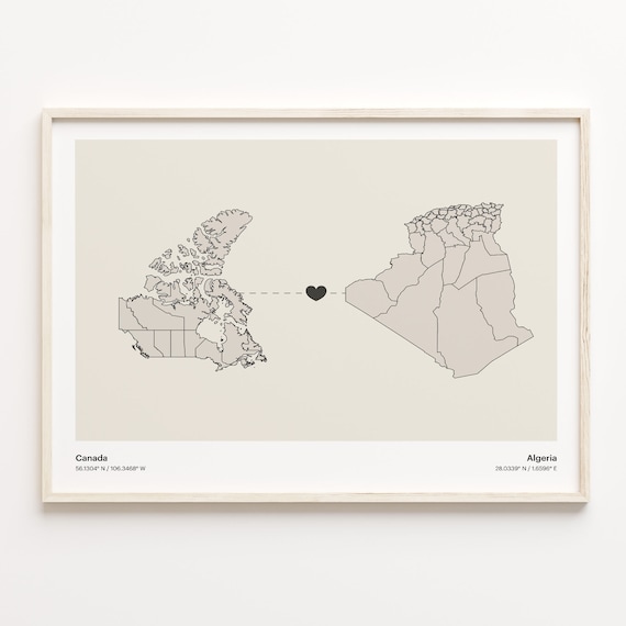 Canada To Algeria Long Distance Heart Map Couple Gift Poster