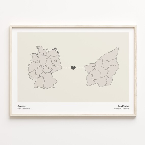 Germany San Marino Country Connection Heart Map Minimalist Poster