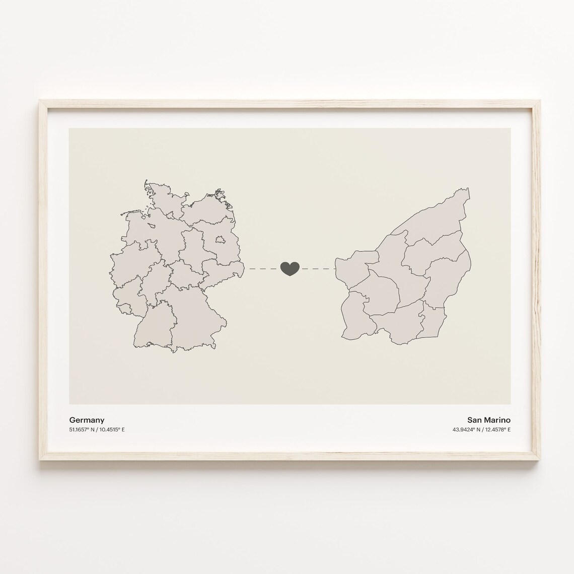 Germany San Marino Country Connection Heart Map Minimalist Poster