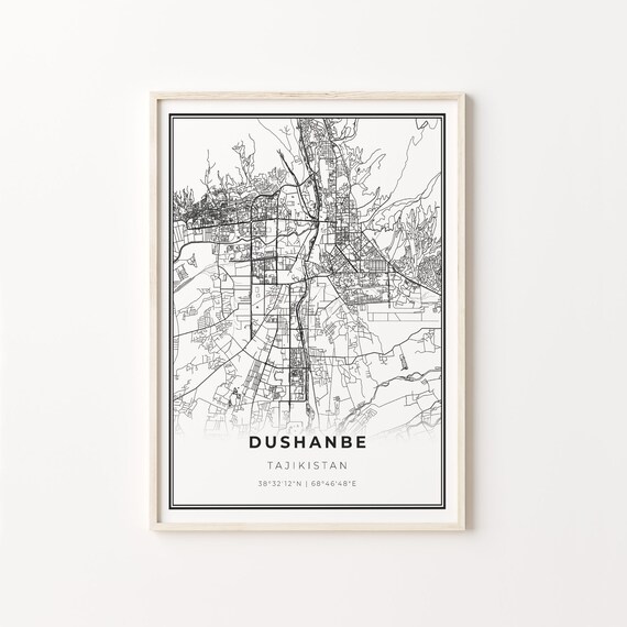 Dushanbe Tajikistan Black and White Street Map Minimalist Decor Poster