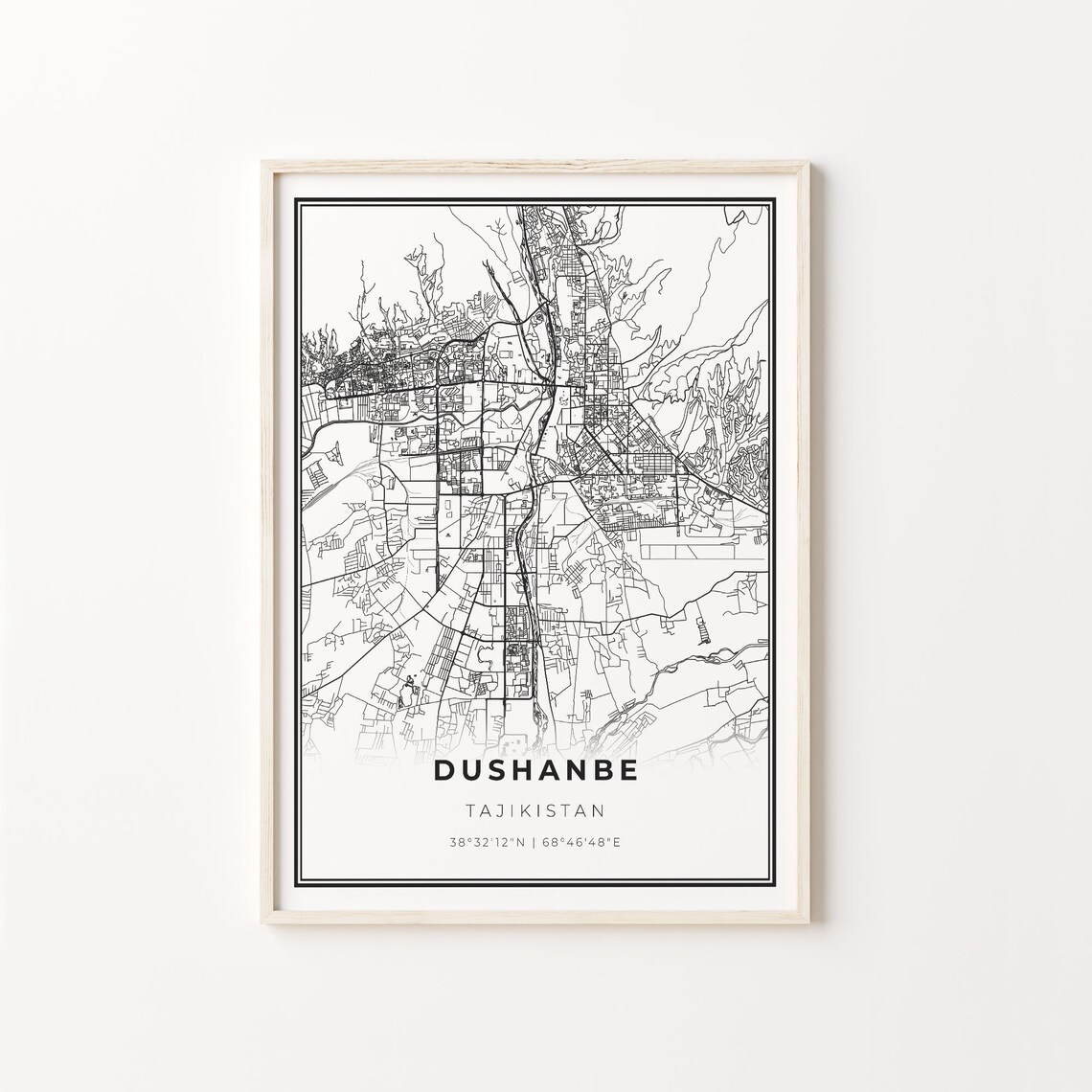 Dushanbe Tajikistan Black and White Street Map Minimalist Decor Poster