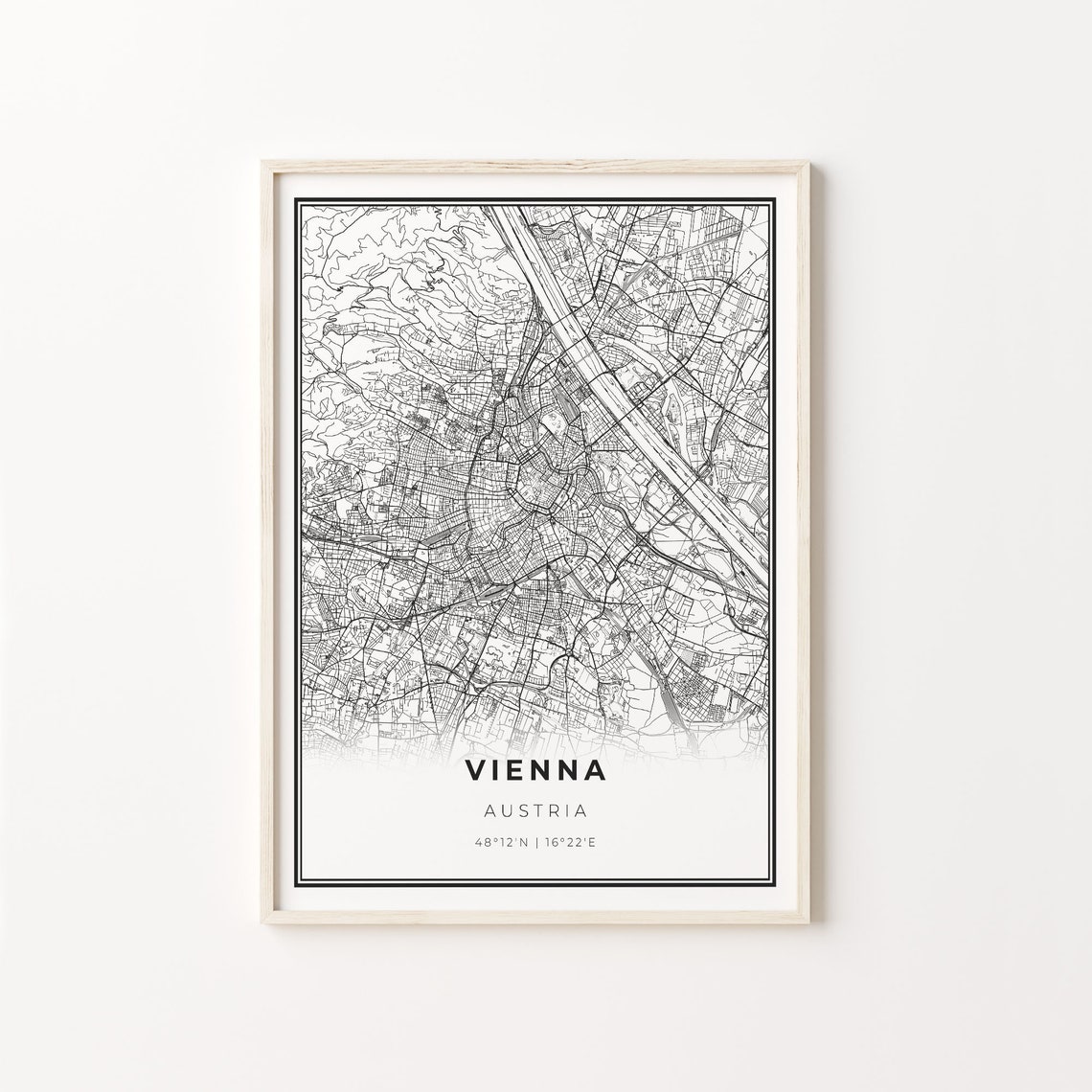 Vienna Austria Modern Minimalist Black Line City Map Wall Art