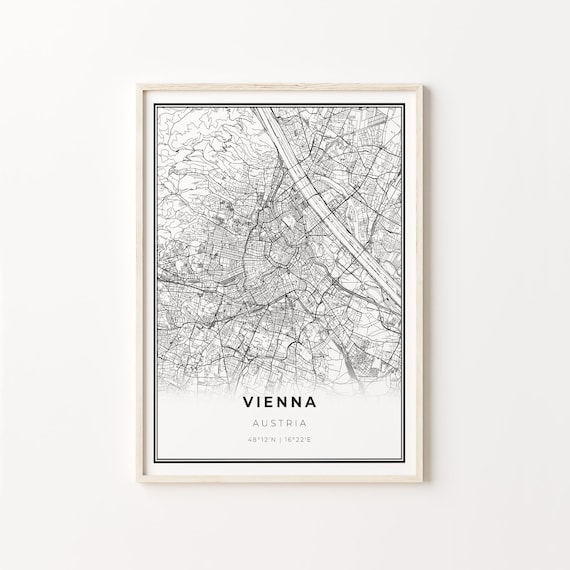Vienna Austria Modern Minimalist Black Line City Map Wall Art