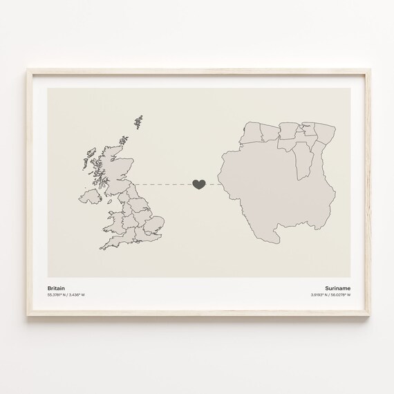 Britain To Suriname Minimalist Country Heart Connection Map Poster