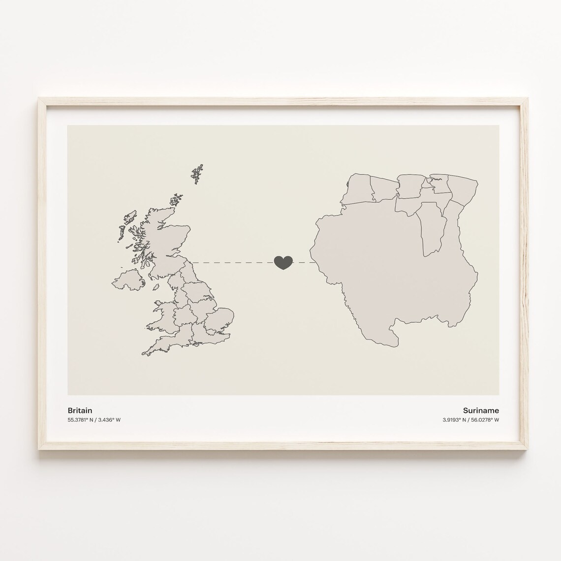 Britain To Suriname Minimalist Country Heart Connection Map Poster