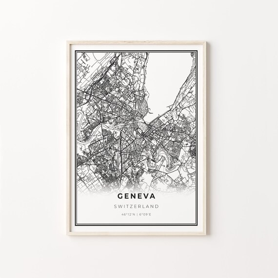 Geneva Switzerland Black White Minimalist City Street Map Art Poster