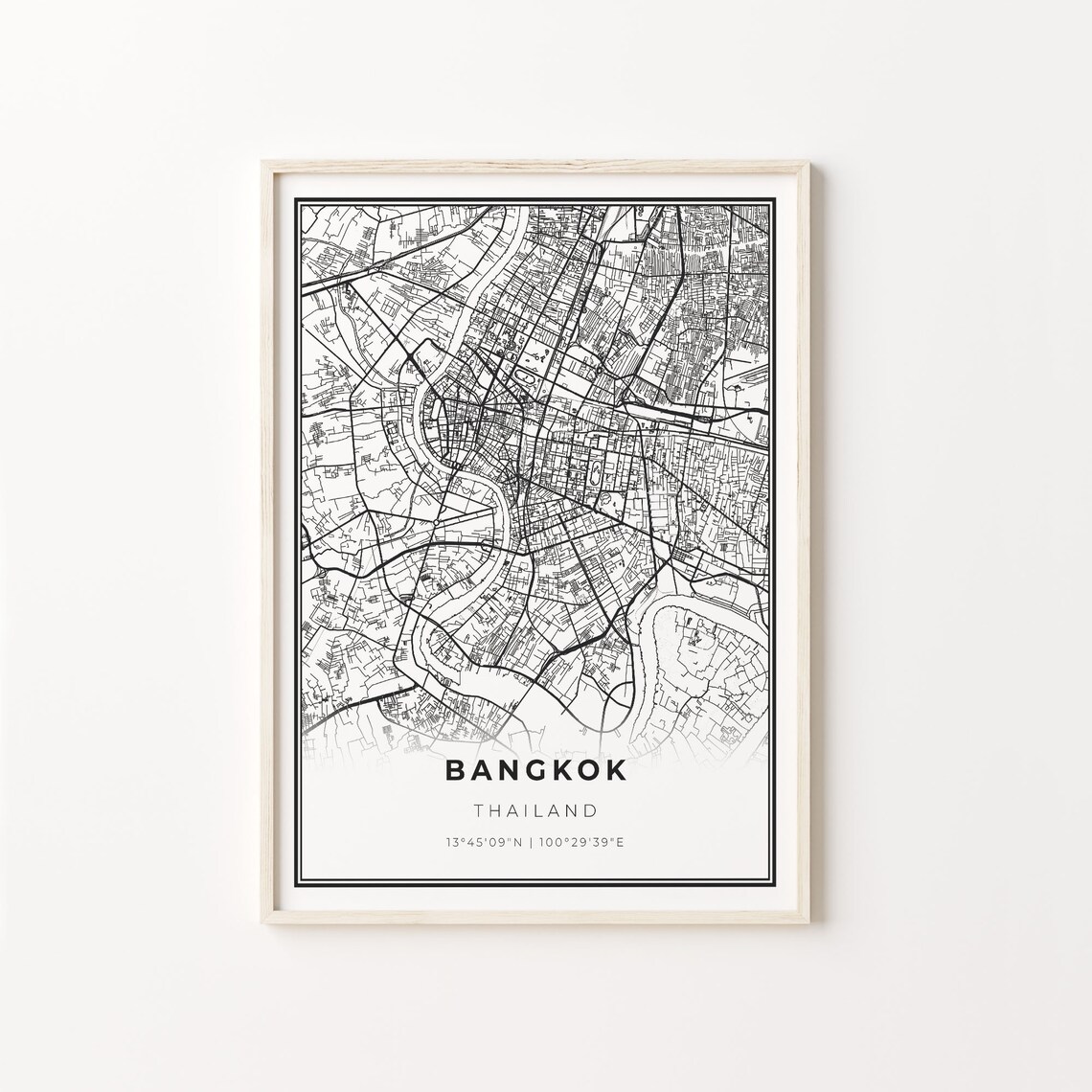 Bangkok Thailand Minimalist Black and White City Map Art Poster