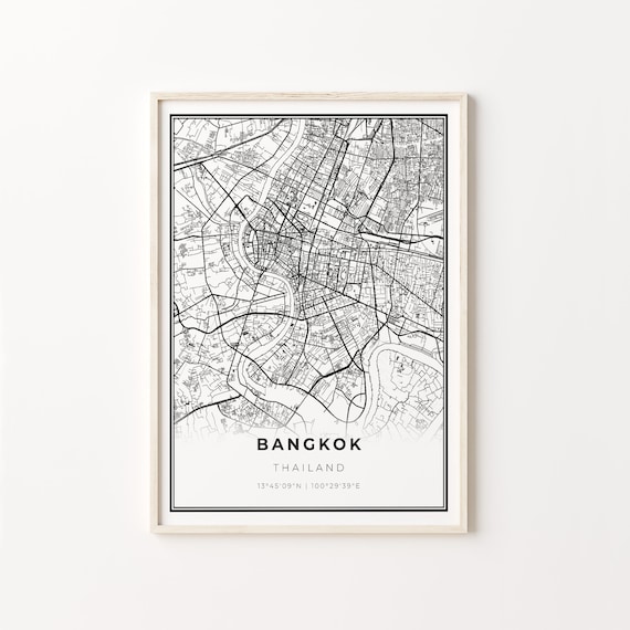 Bangkok Thailand Minimalist Black and White City Map Art Poster