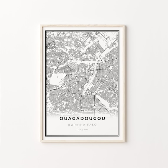 Ouagadougou Burkina Faso Minimalist Black White City Street Map Art Poster