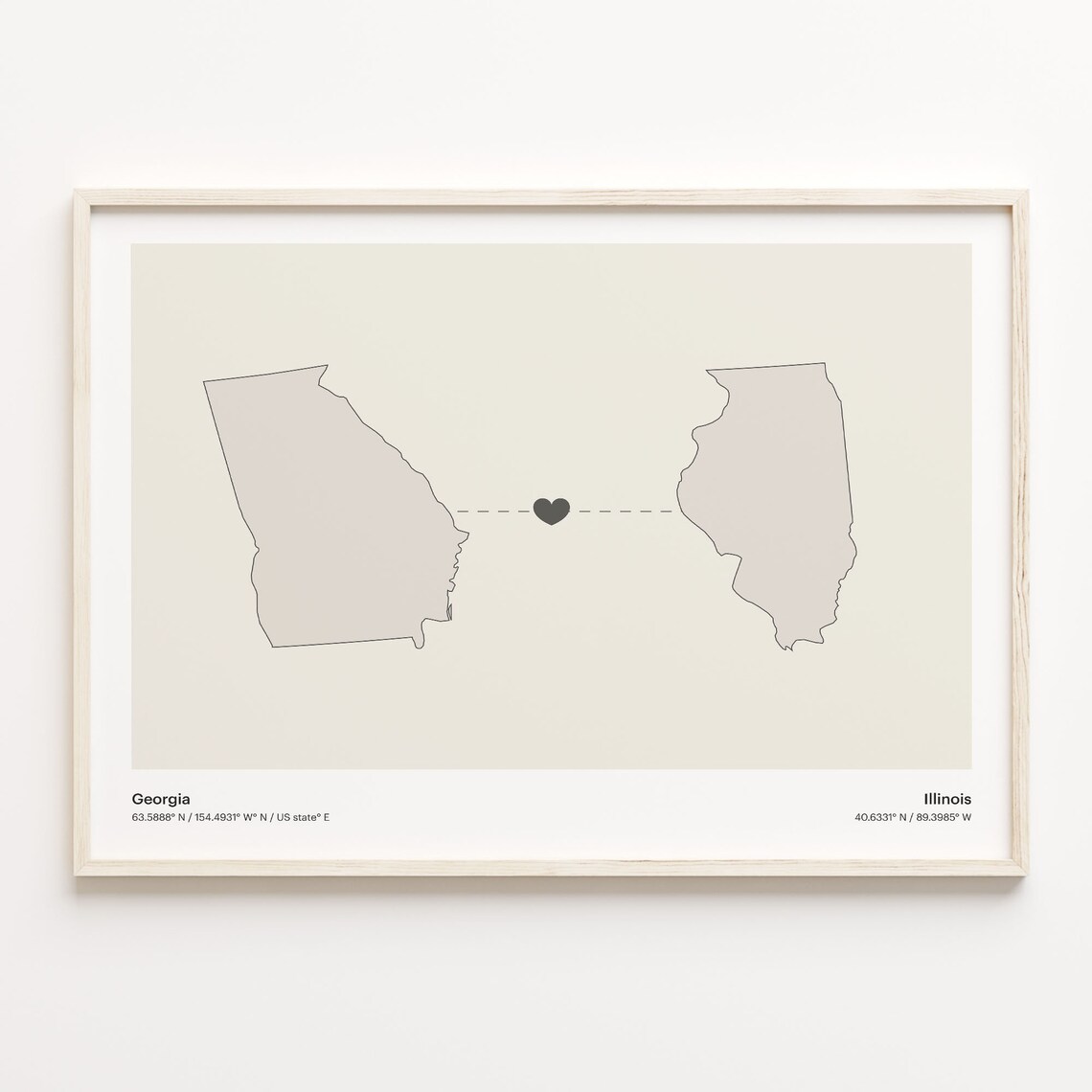 Georgia to Illinois Minimalist Long Distance Connection Map Poster