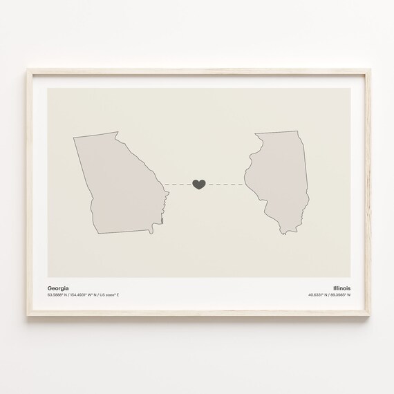 Georgia to Illinois Minimalist Long Distance Connection Map Poster