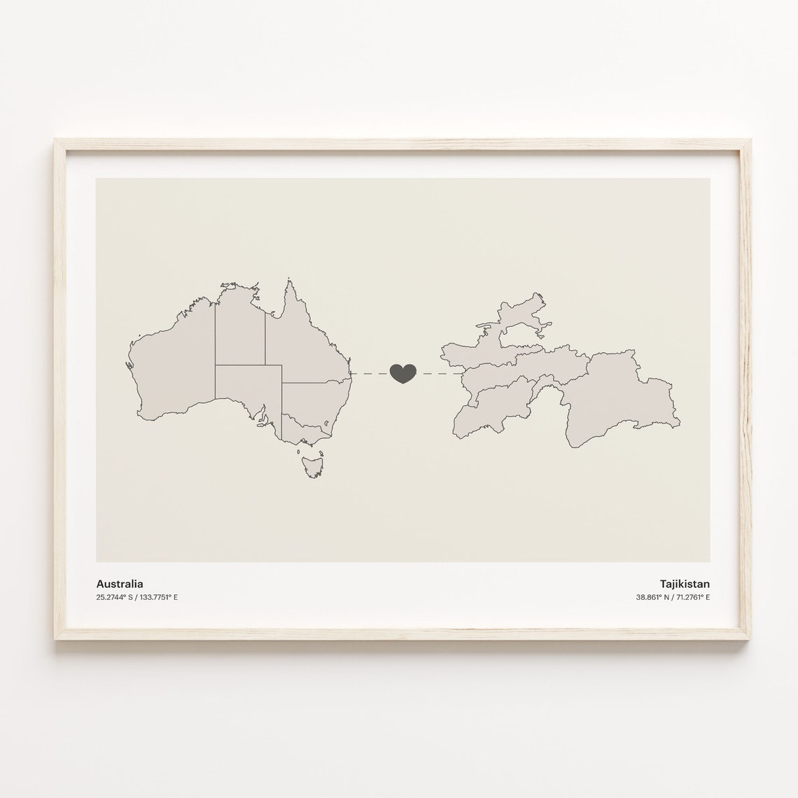Australia Tajikistan Minimalist Long Distance Connection Heart Poster