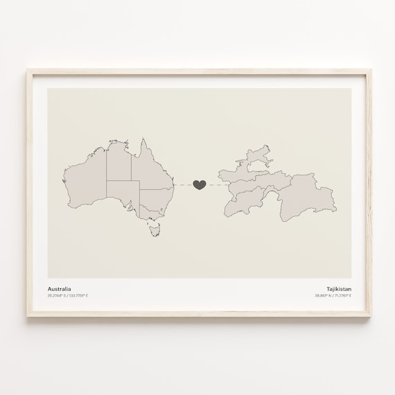 Australia Tajikistan Minimalist Long Distance Connection Heart Poster