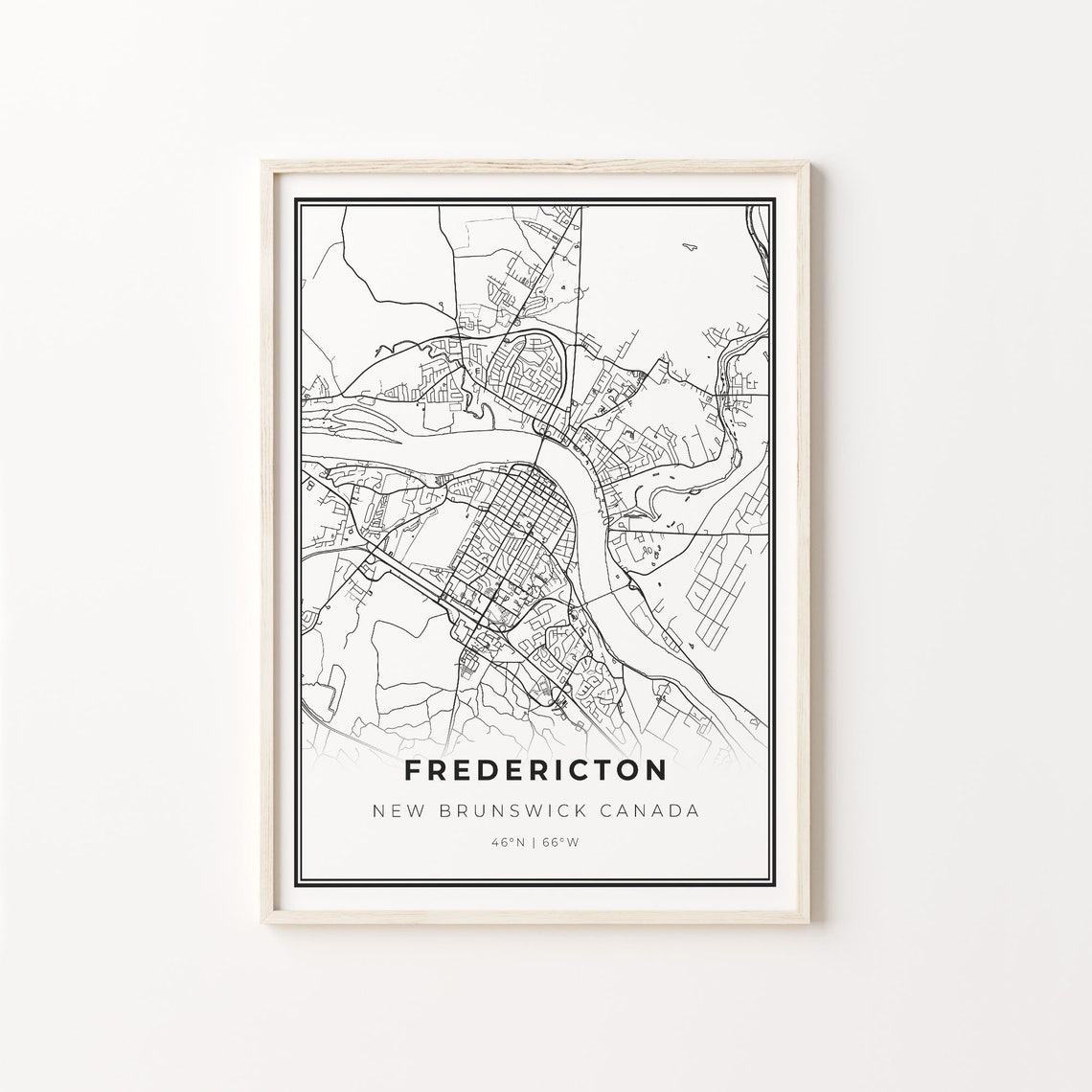 Fredericton New Brunswick Map Minimalist Black and White Art Poster