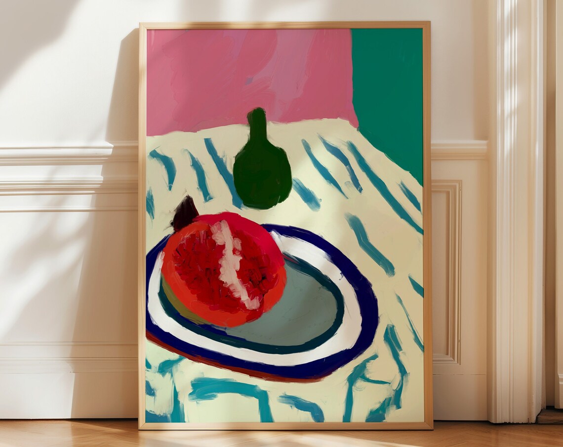 Pomegranate Print Hand Drawn Fruit Illustration Modern Kitchen And Dining Room Wall Art Kitchen Still Life Retro Food Poster