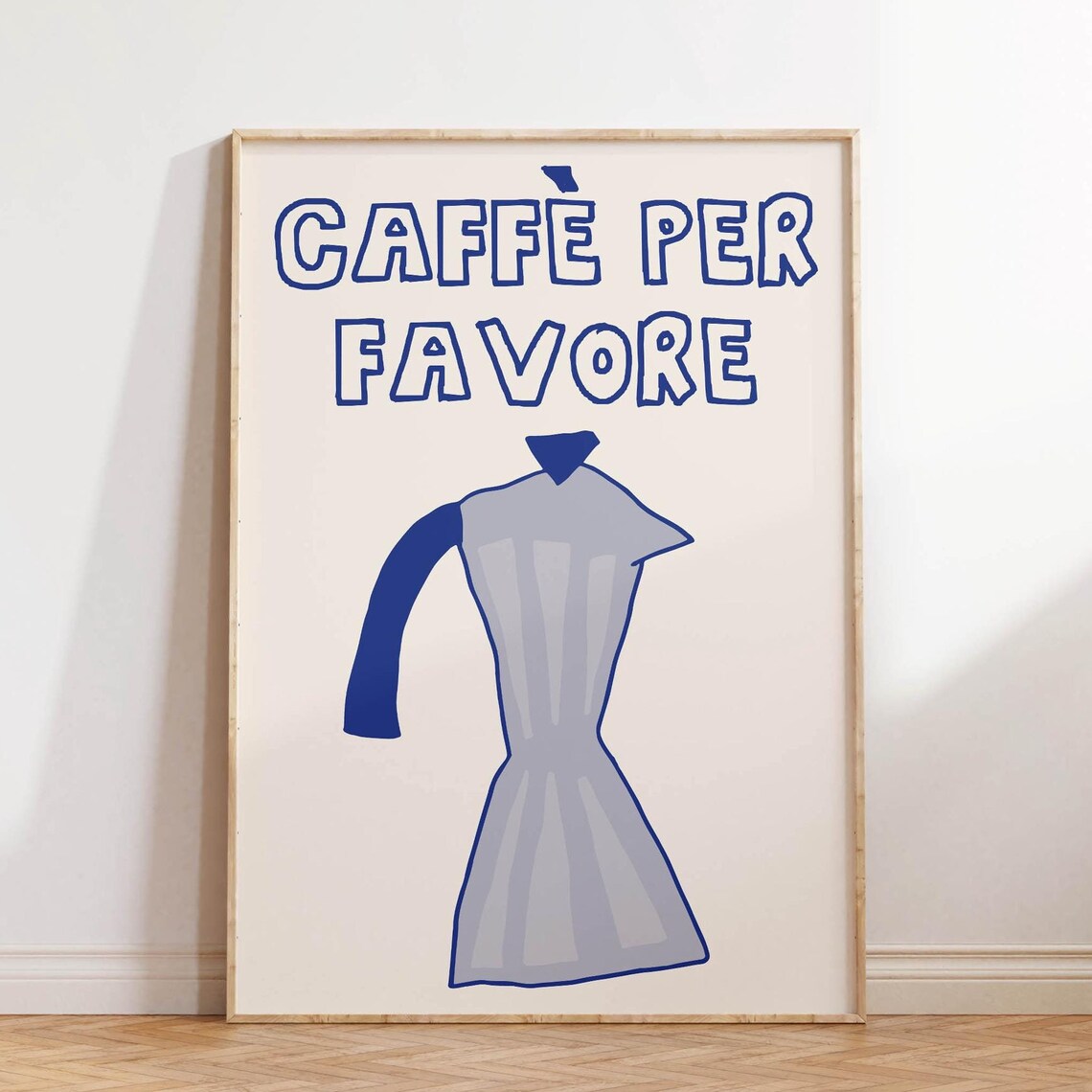Caffe Per Favore Blue Moka Pot Italian Coffee Kitchen Decor Poster