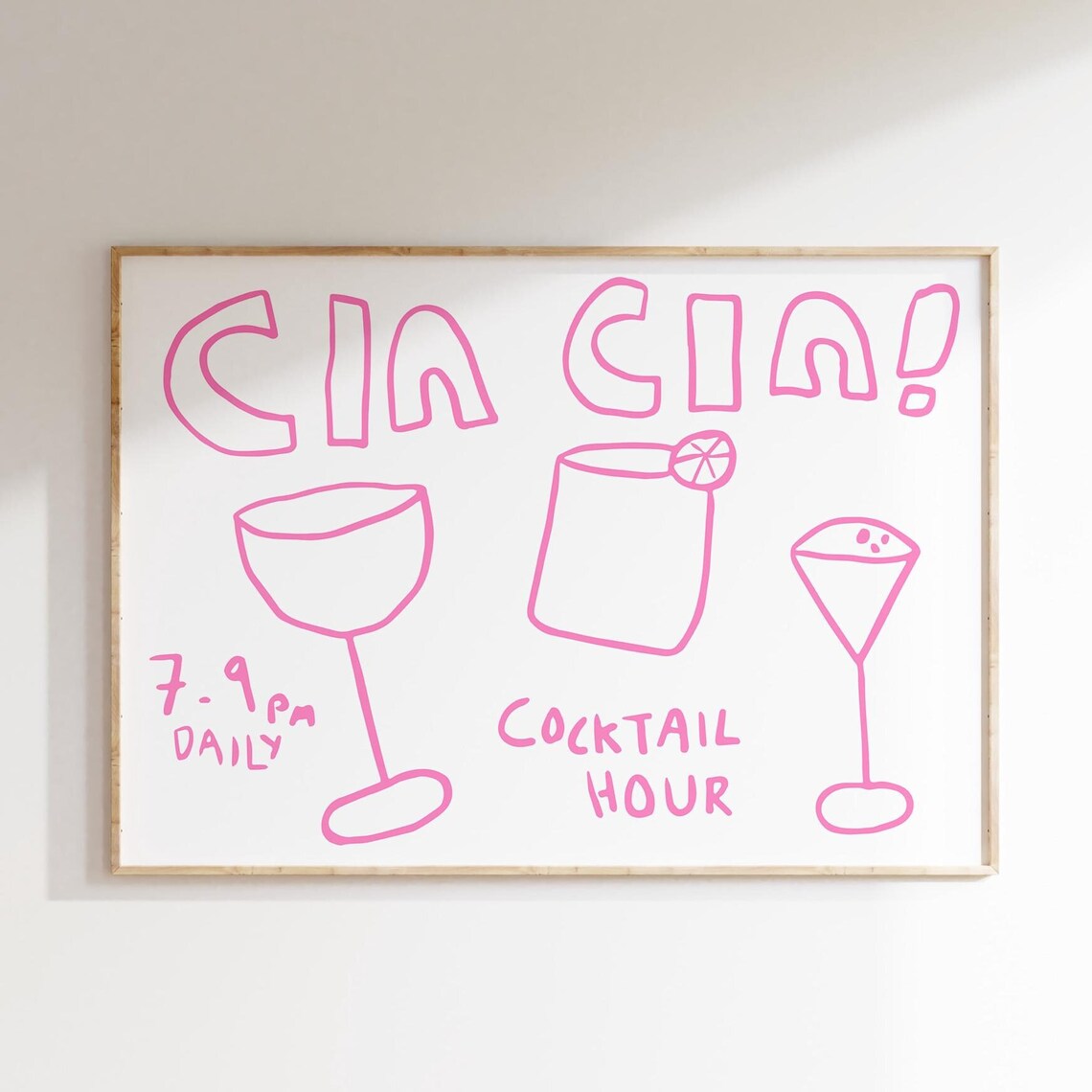 Cin Cin Cocktail Hour Pink Bar Cart Party Drink Kitchen Poster