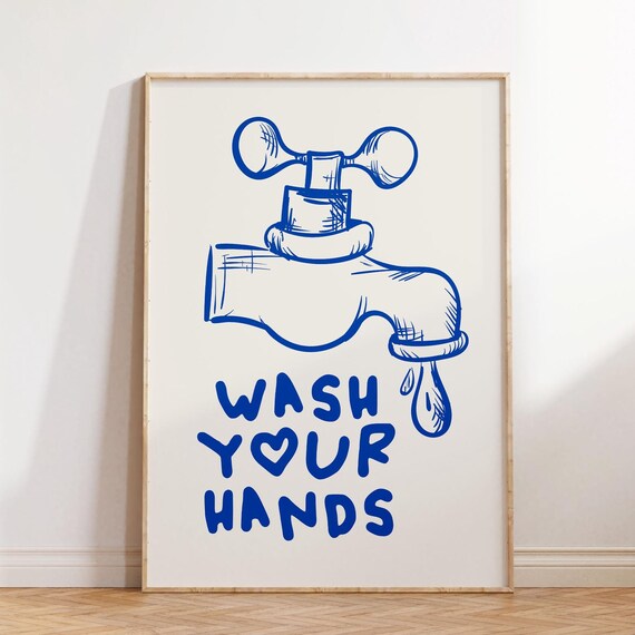 Wash Your Hands Print Funny Bathroom Print Cute Bathroom Decor Retro Print Quote Print Minimalist Bathroom Decor Bathroom Art Print
