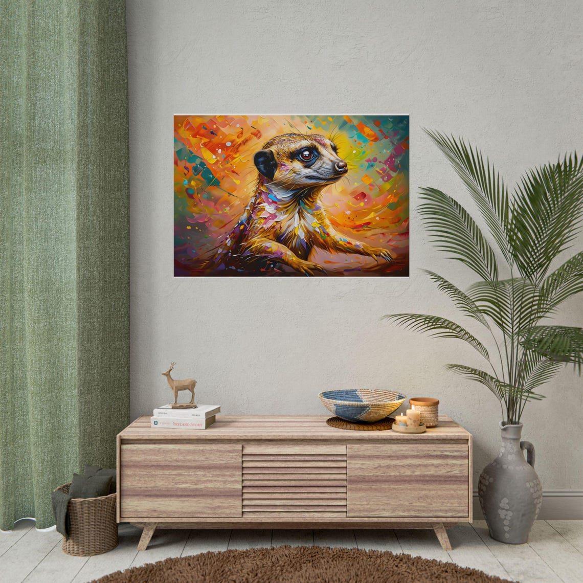 Colorful Meerkat Portrait in Expressive Oil Paint Splash Style Poster