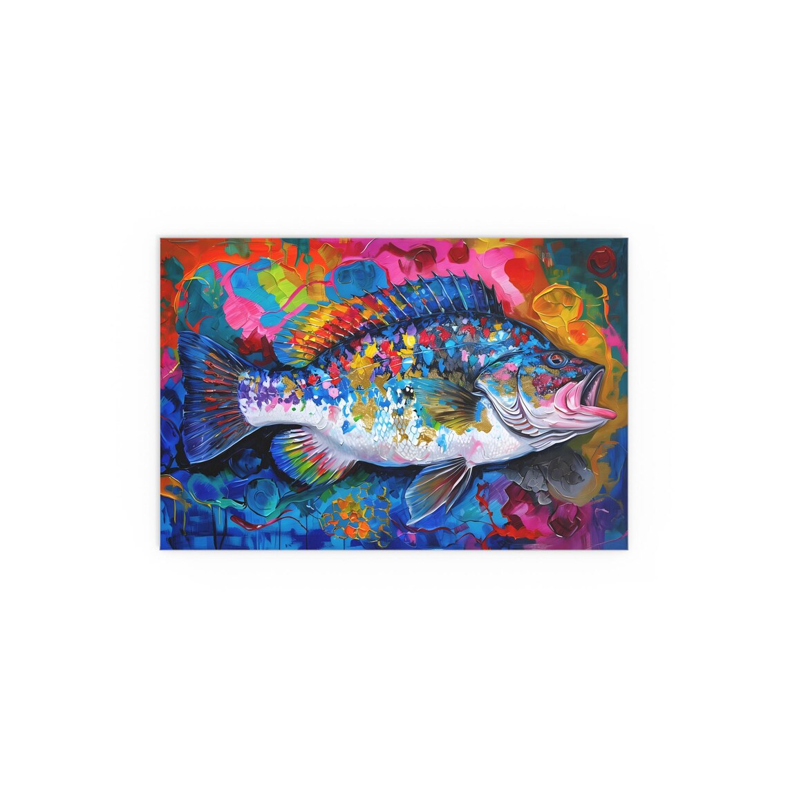 Vibrant Largemouth Bass Fish Painting on Colorful Abstract Poster