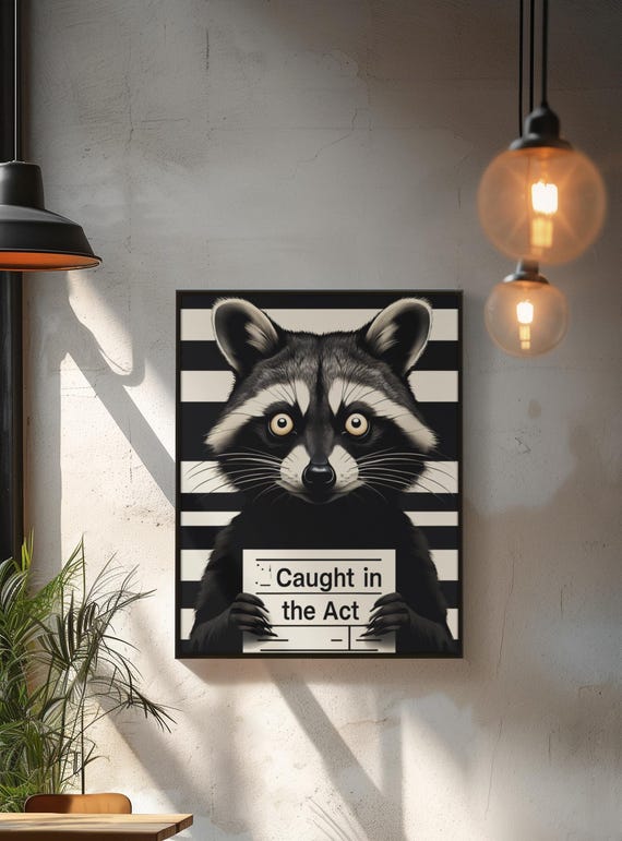 Poster Funny Raccoon Mugshot Animal Wall Art For Modern Decor
