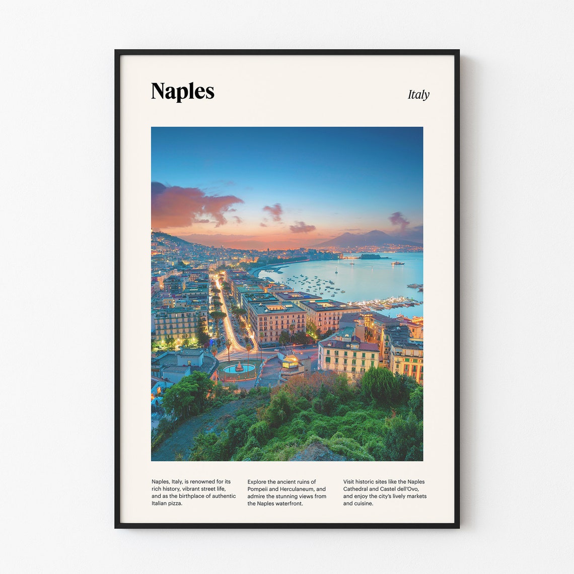 Naples Italy Evening Bay Vesuvius City Lights Scenic View Poster