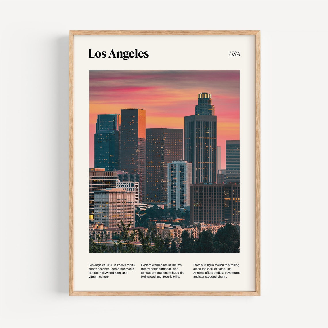 Los Angeles Vivid Downtown Sunset Skyline Cityscape Travel Poster