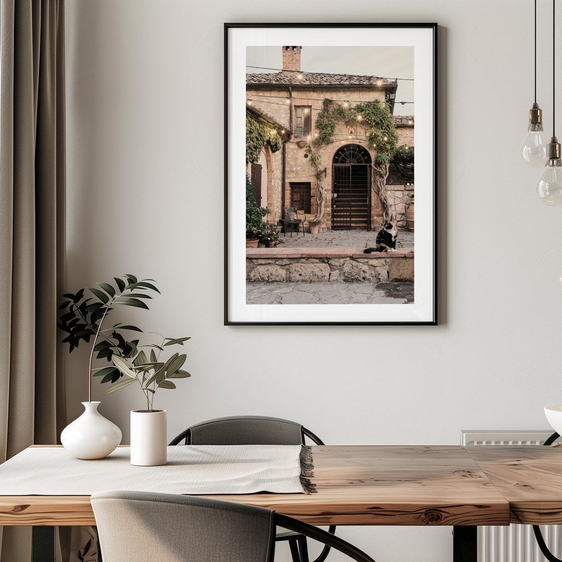 Tuscany Italy Rustic Stone Farmhouse Cat Evening Lights Poster - Image 2