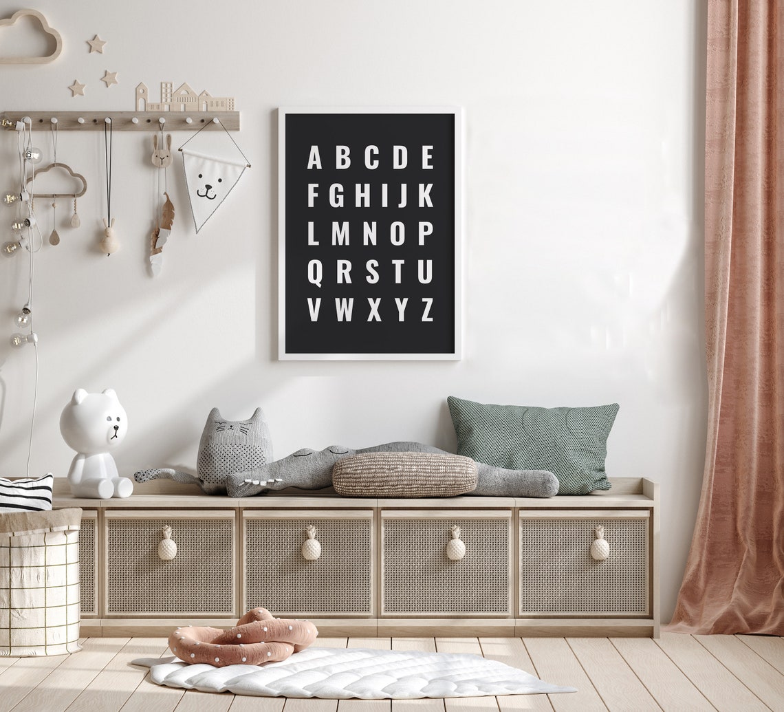 ABC Alphabet Bold Condensed Letters Modern Black Nursery Poster - Image 3