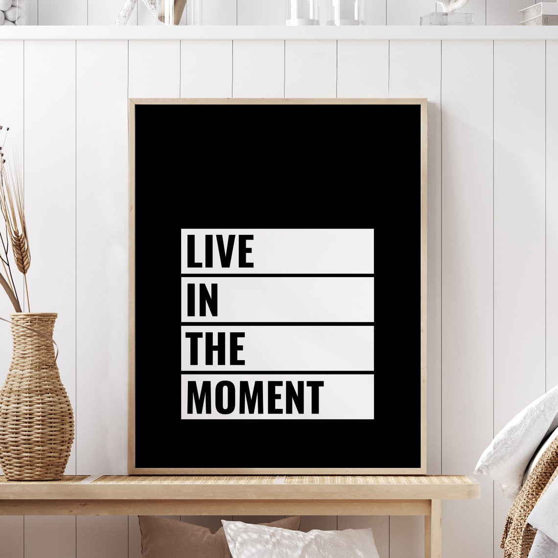 Live In The Moment Mindfulness Bold Quote Typography Poster Art